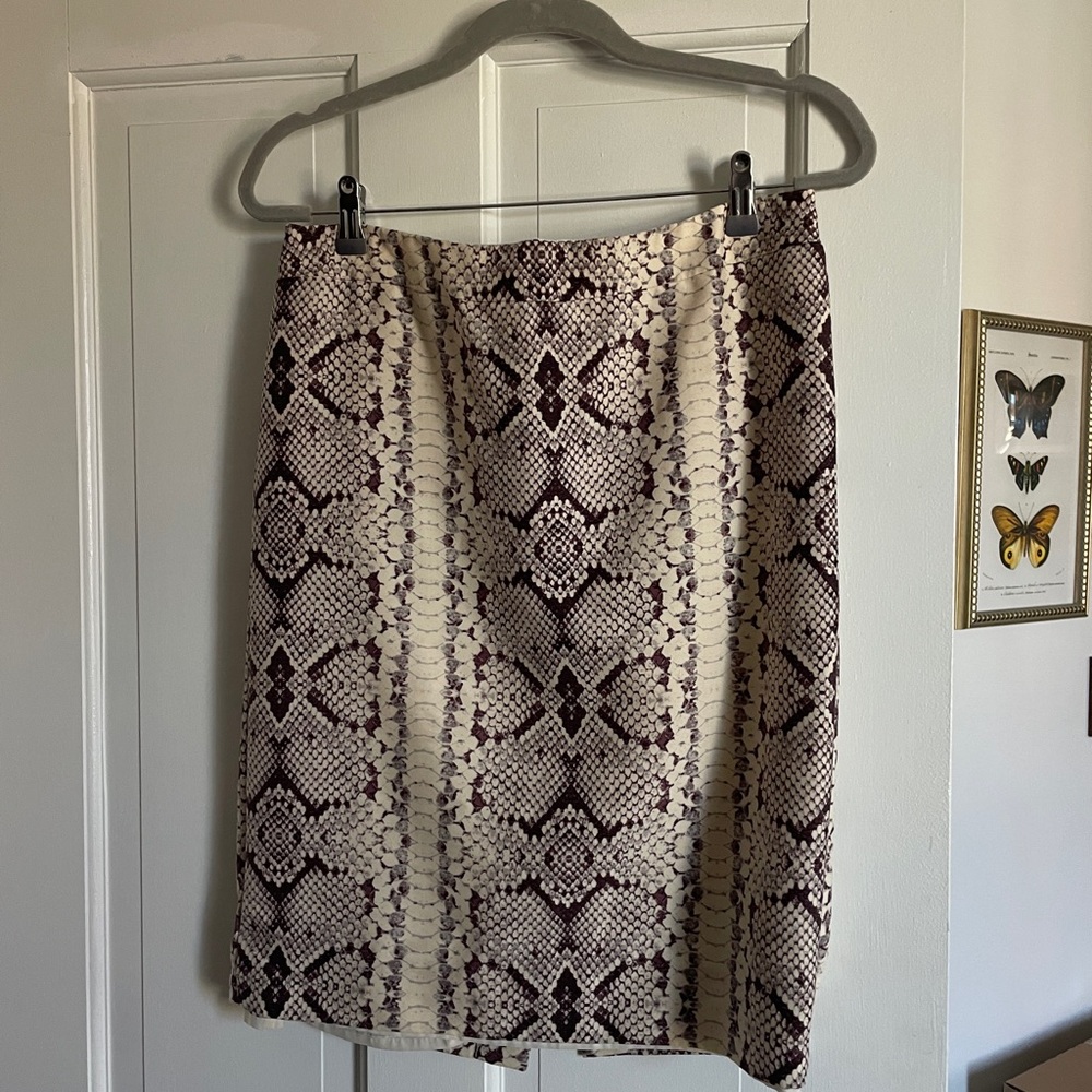 J. Crew Cream and Brown Snake-Print Pencil Skirt